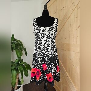 NINE WEST Size 20W Women's Sleeveless Black/White/Red Floral Fit&Flare‎ Dress